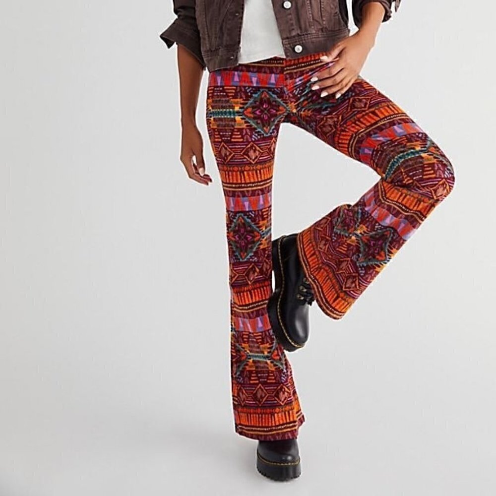 We the Free Pull On Corduroy Printed Flare pants